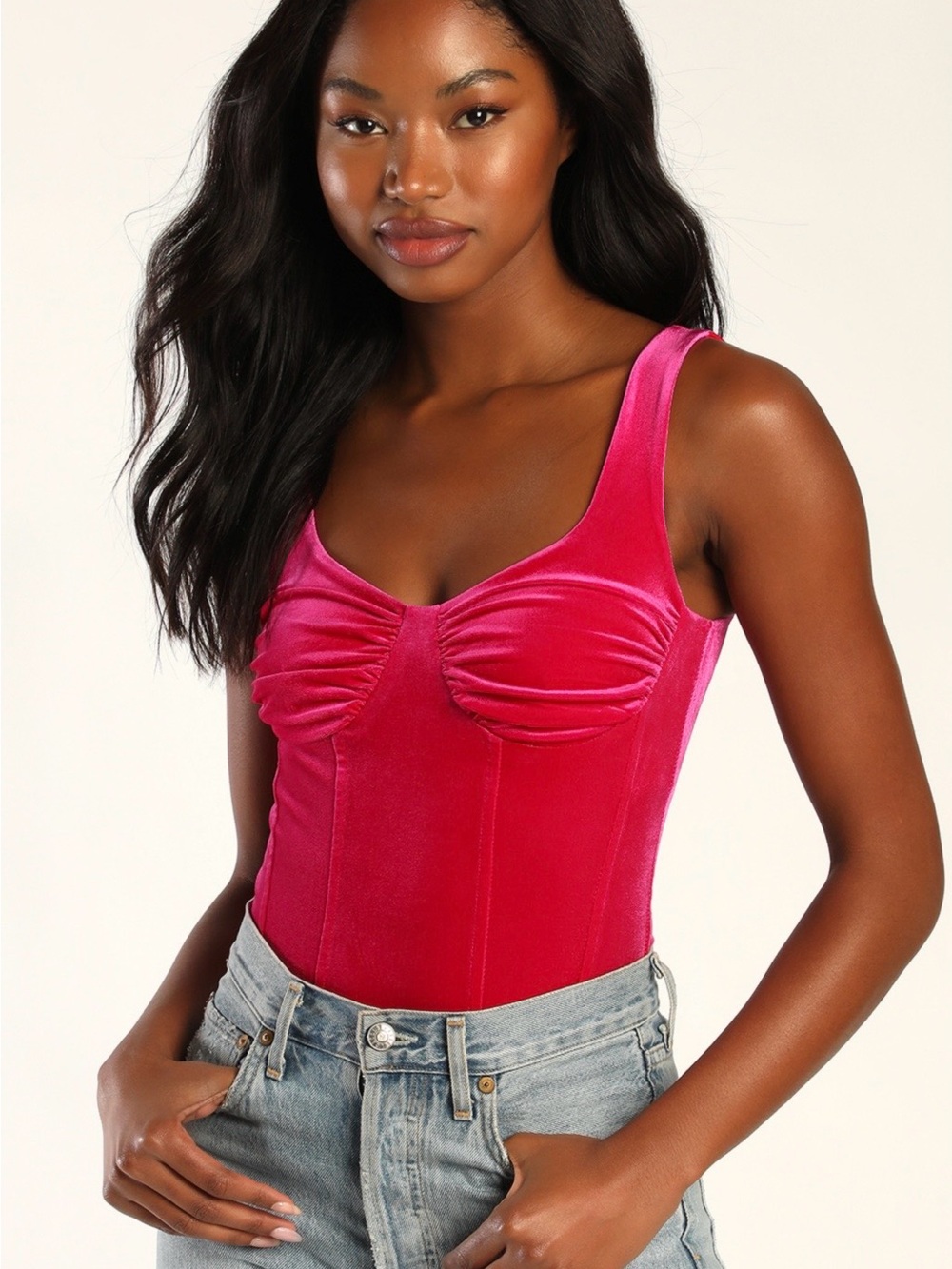 Lulu's Fuchsia Velvet Bustier Bodysuit | XL